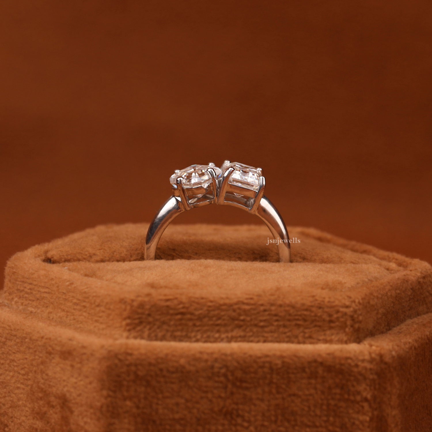 Asscher & Emerald Cut Lab Grown Diamond Toi et Moi Engagement Ring