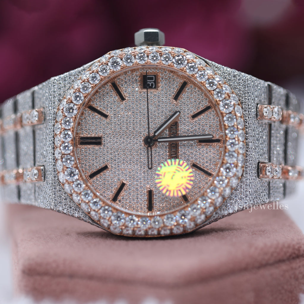 Moissanite Diamond Swiss Movement Date Watch Fully Iced out