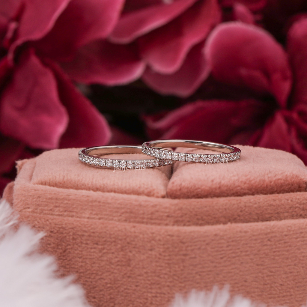 Moissanite Diamond Half Eternity Wedding Band Set