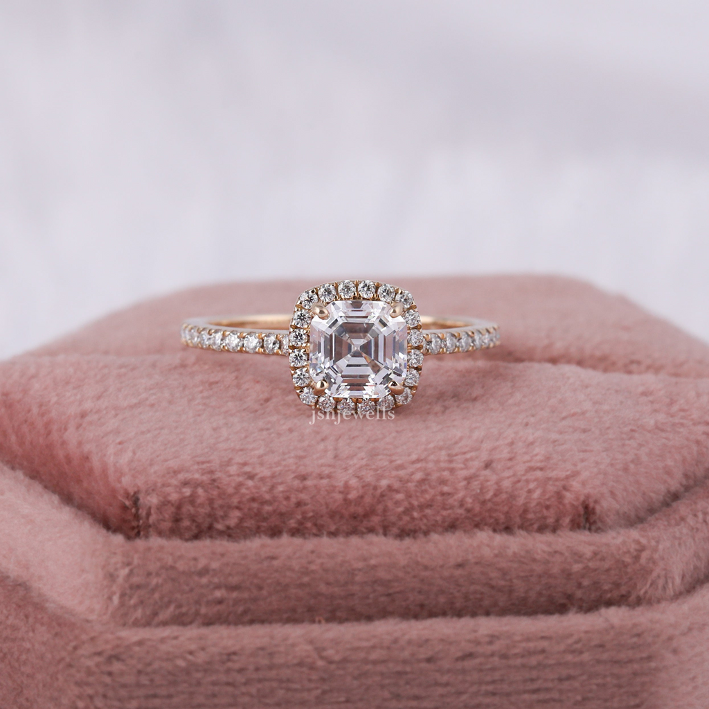 2.5 CT Asscher Cut Lab Diamond Halo Engagement Ring For Her