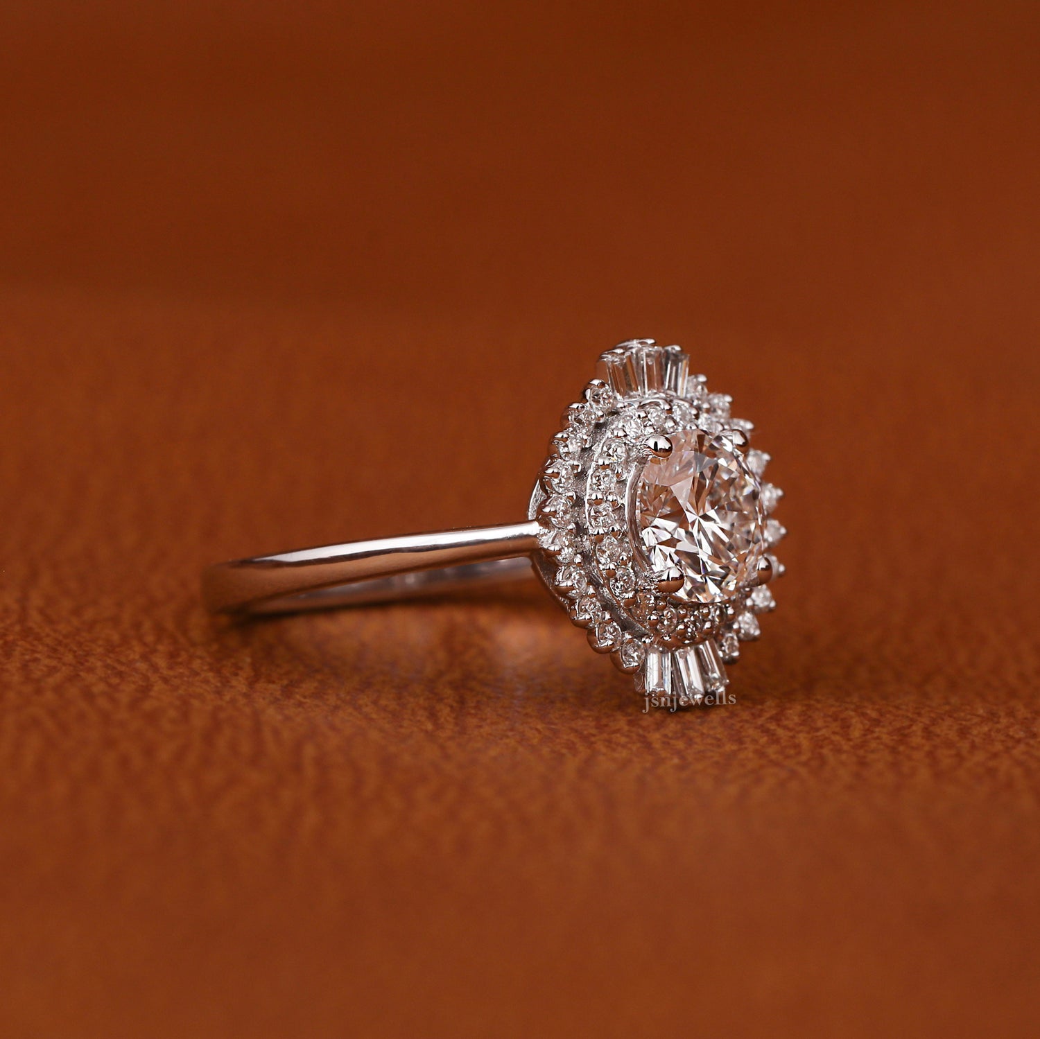 Round Cut Lab Grown Diamond Double Halo Engagement Ring