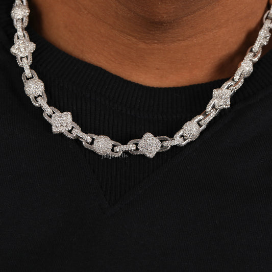 8mm ,miami hip hop moissanite with tiney round diamond unique latest trendy fashion cuban chain 925 sterling silver cuban link ball chain