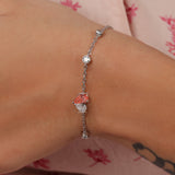 Pink & White Pear Cut Lab Grown Diamond Two Stone Bracelet