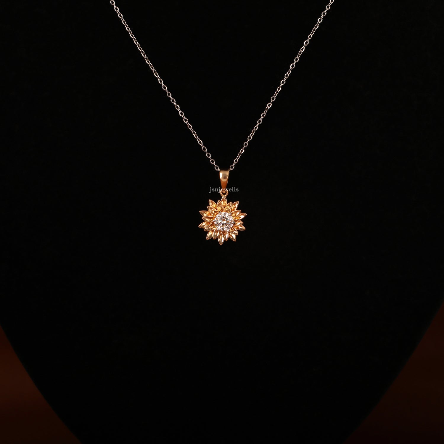Round Cut Lab Grown Diamond Floral Solitaire Pendant Necklace
