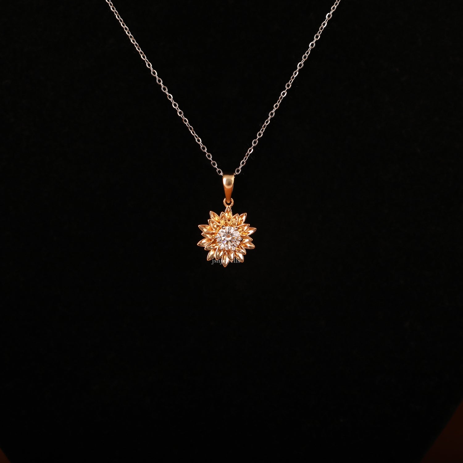 Round Cut Lab Grown Diamond Floral Solitaire Pendant Necklace