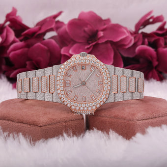 Moissanite Full Iced Out Watch White & Rose Gold Belt Stainless Steel