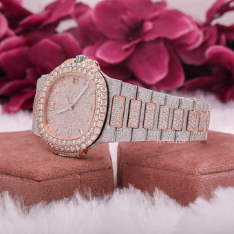 Moissanite Full Iced Out Watch White & Rose Gold Belt Stainless Steel