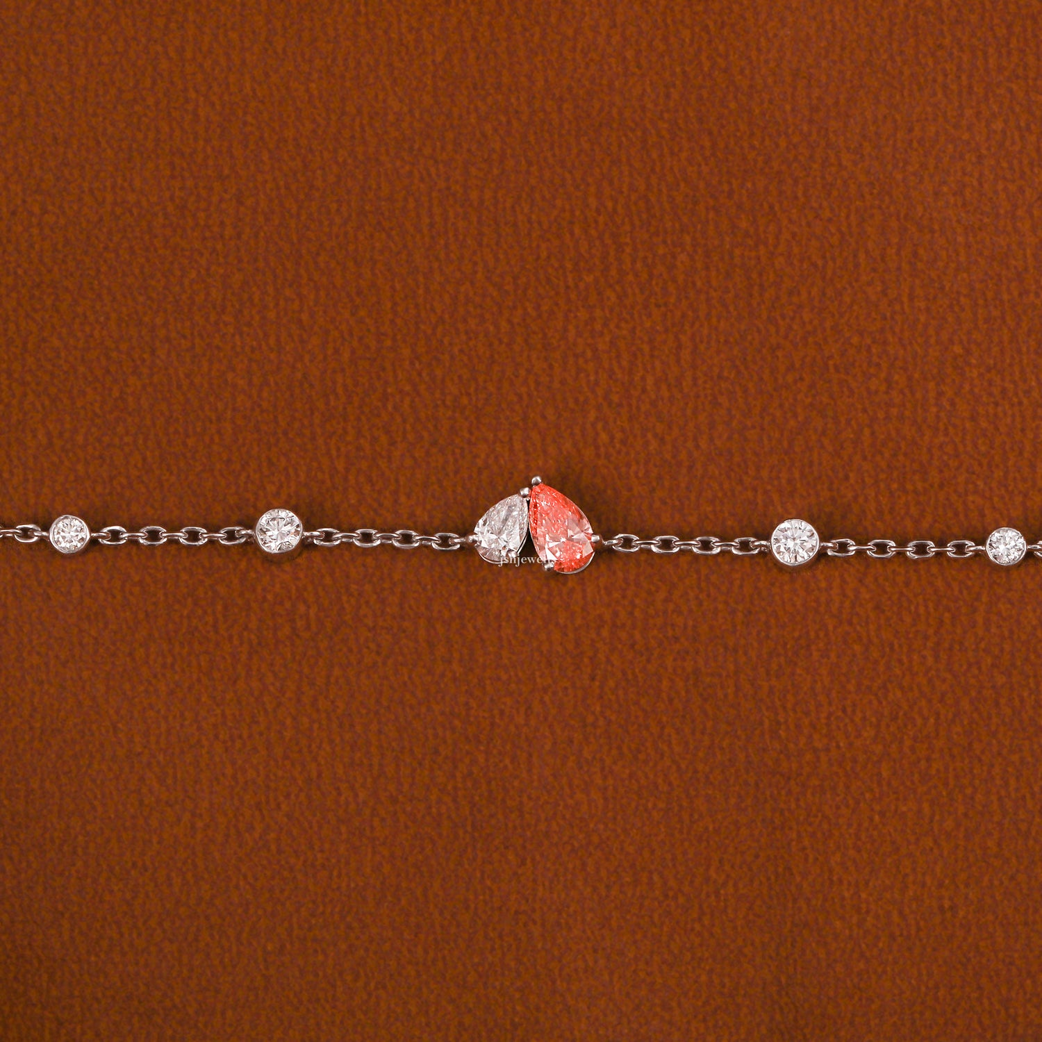 Pink & White Pear Cut Lab Grown Diamond Two Stone Bracelet
