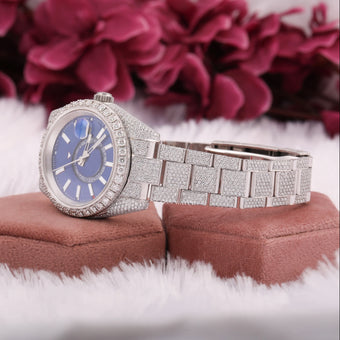 Moissanite Full Iced Out Watch Blue Dial Part Stainless Steel