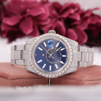 Moissanite Full Iced Out Watch Blue Dial Part Stainless Steel