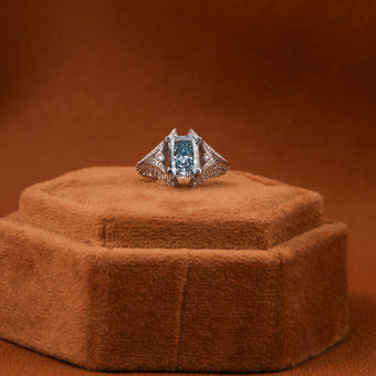 Blue Radiant Cut Fancy Lab Grown Diamond Art Deco Ring