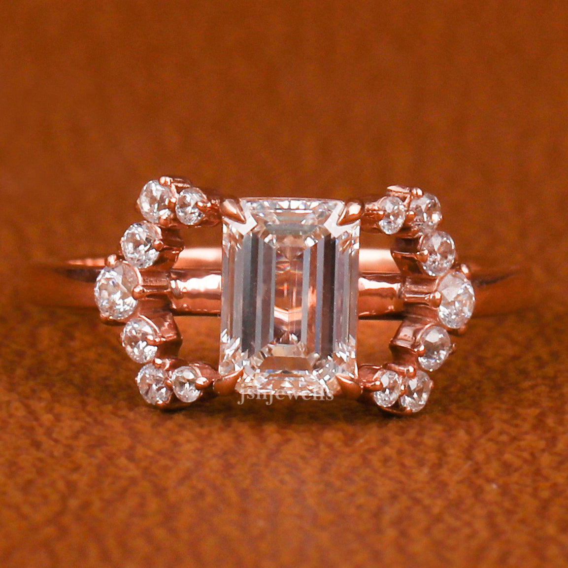 Emerald Cut Lab Grown Diamond Cluster Engagement Ring