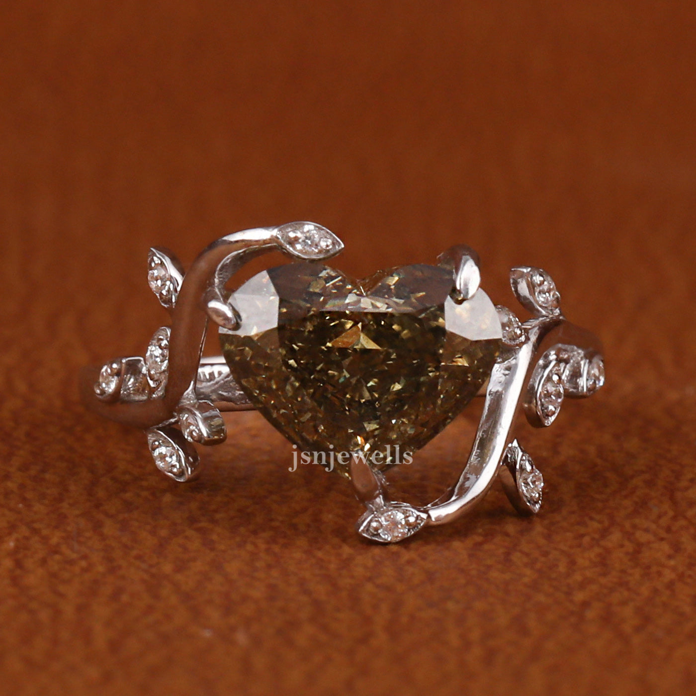 Yellow Heart Cut Lab Grown Diamond Leaf Twig Engagement Ring