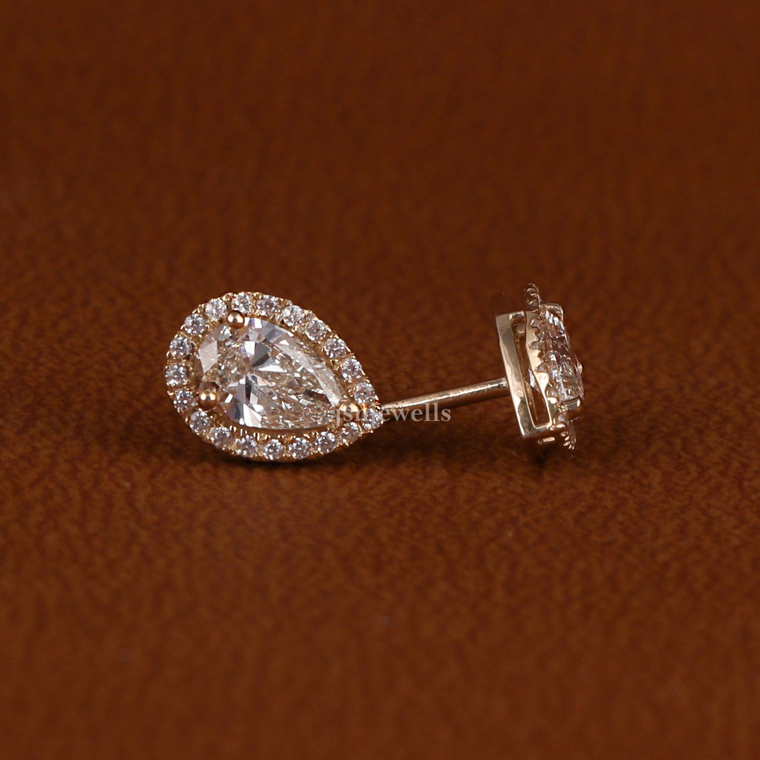 Pear Cut Lab Grown Diamond Halo Stud Earrings