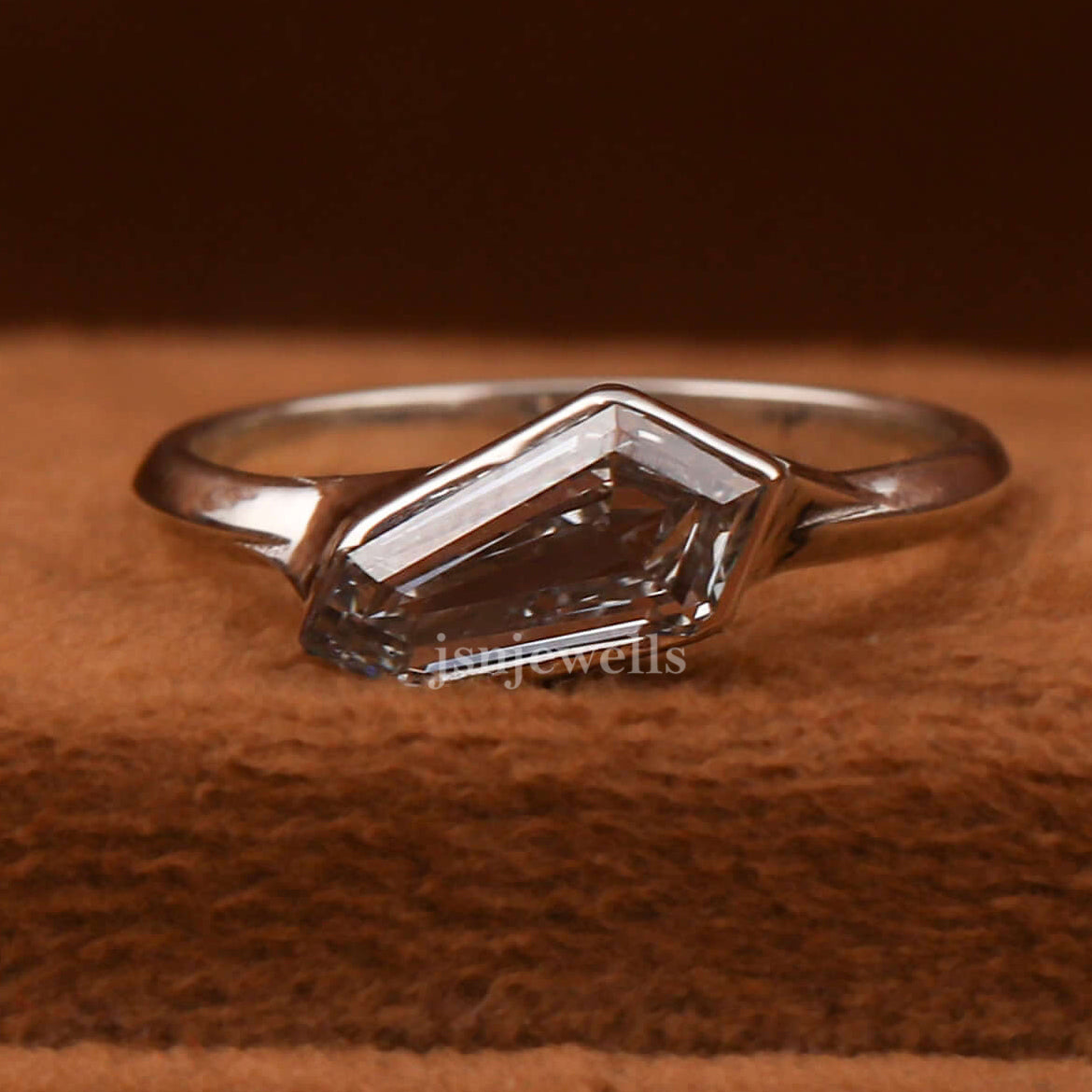 Coffin Cut Lab Grown Diamond Bezel Solitaire Engagement Ring
