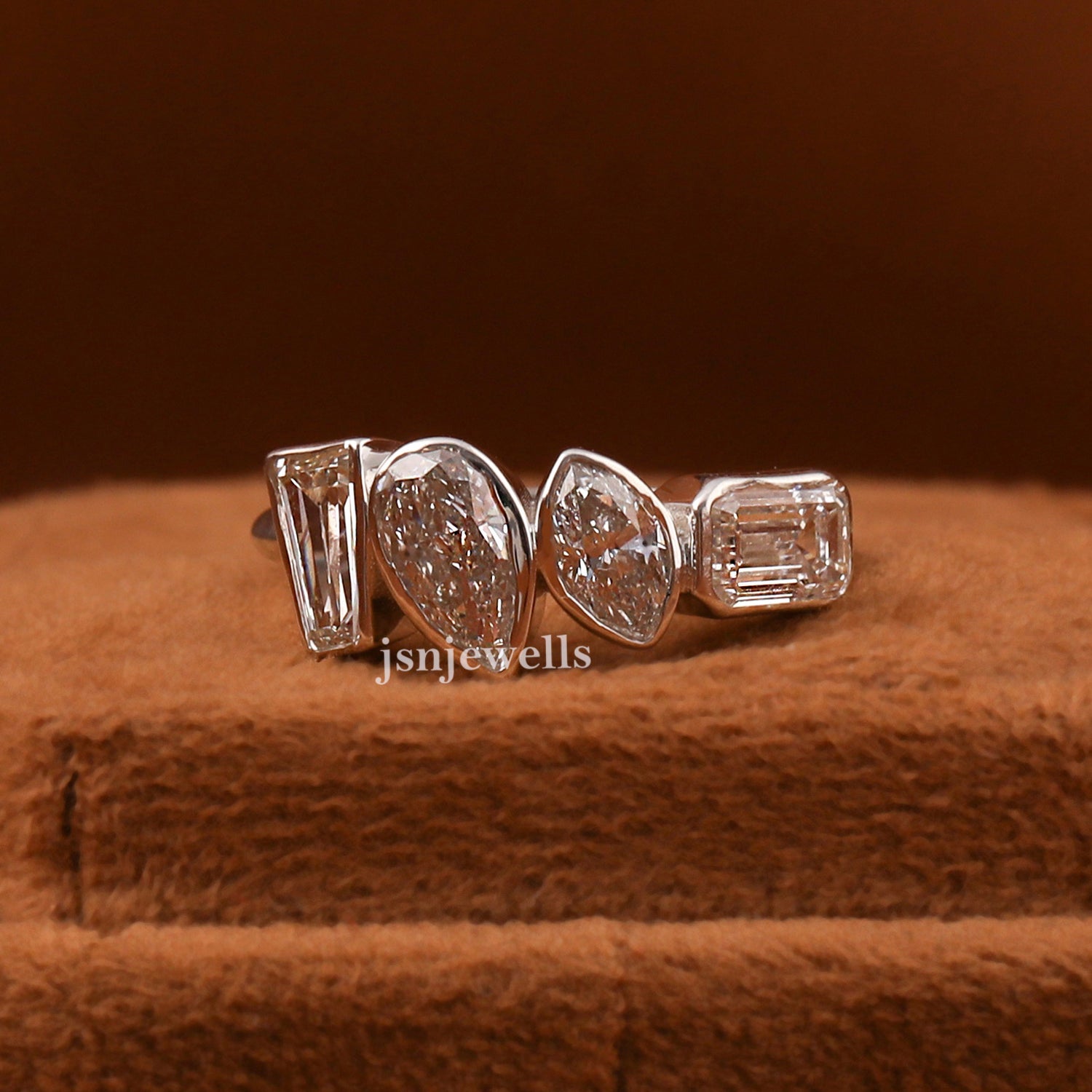 Multi Cuts Lab Grown Diamond Bezel Half Eternity Wedding Band