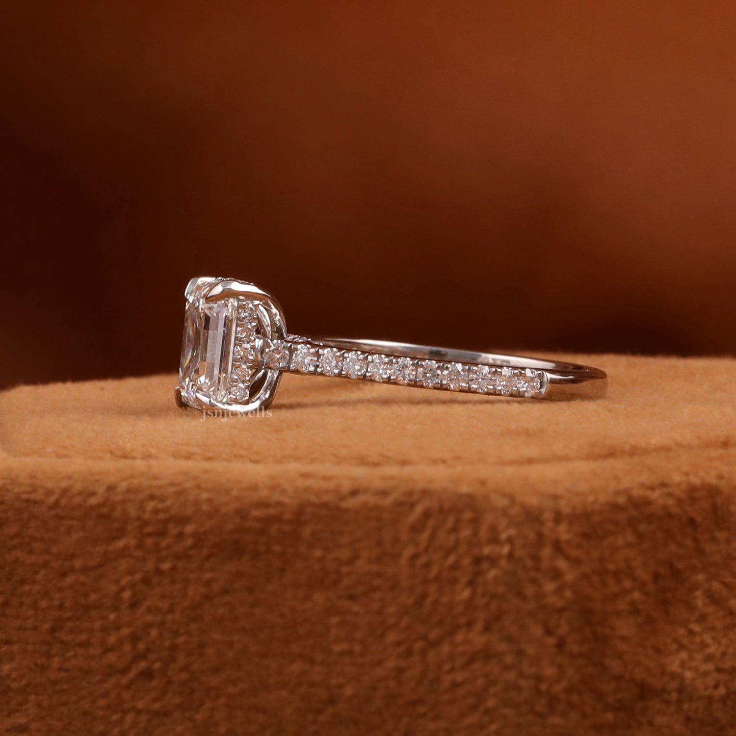 Emerald Cut Lab Grown Diamond Hidden Halo & Pave Engagement Ring