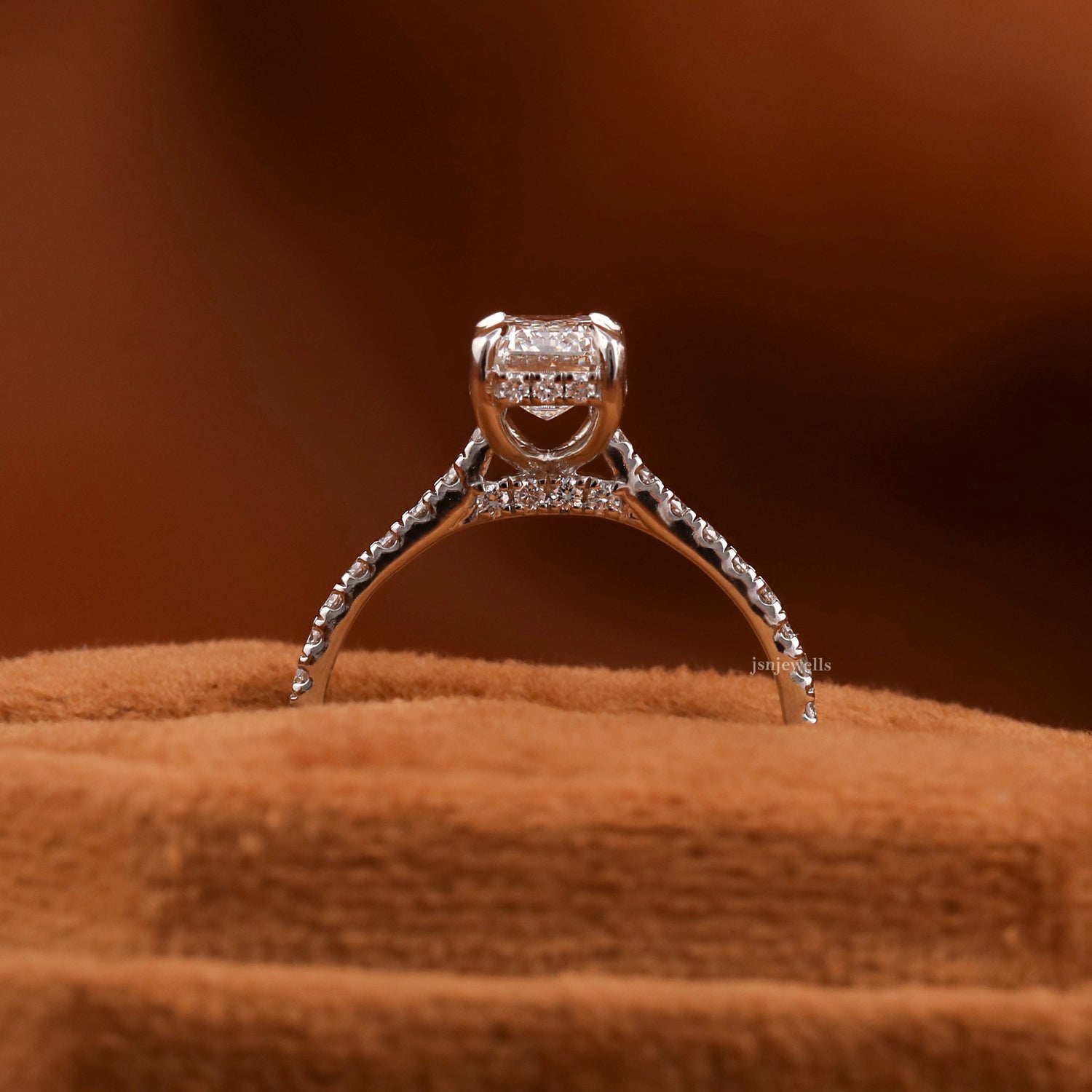 Emerald Cut Lab Grown Diamond Hidden Halo & Pave Engagement Ring