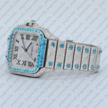 Stylish White-Blue Moissanite Fully Iced Out Watch