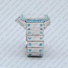 Stylish White-Blue Moissanite Fully Iced Out Watch