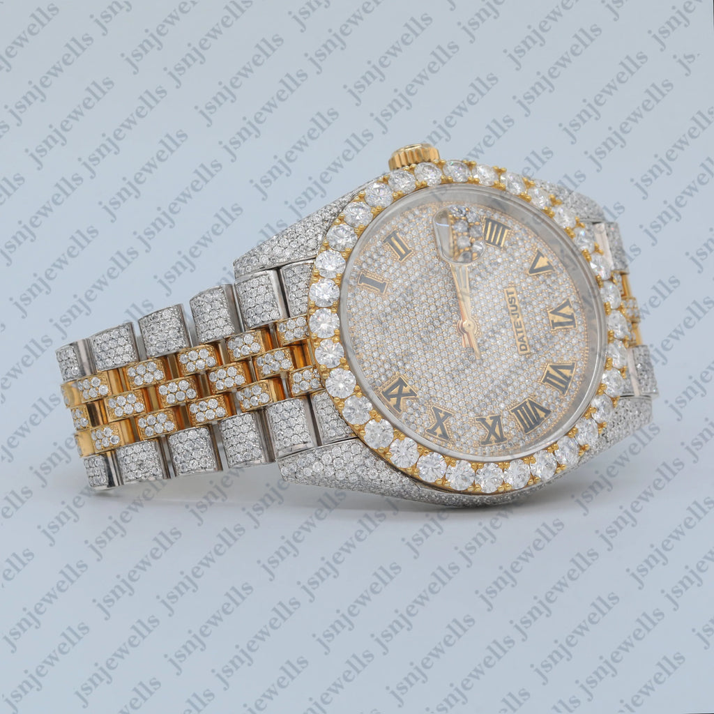 Moissanite Full Studded Hip Hop Watch with Stainless Steel Band