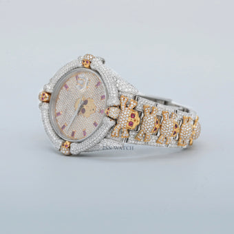 Fully Iced Out 2-Tone Moissanite Hip Hop Watch For Women's