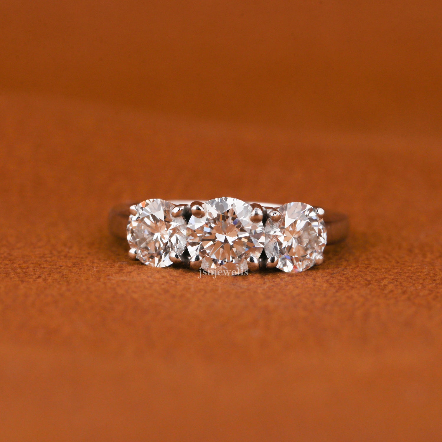 Round Cut Lab Grown Diamond Three Stone Engagement Ring