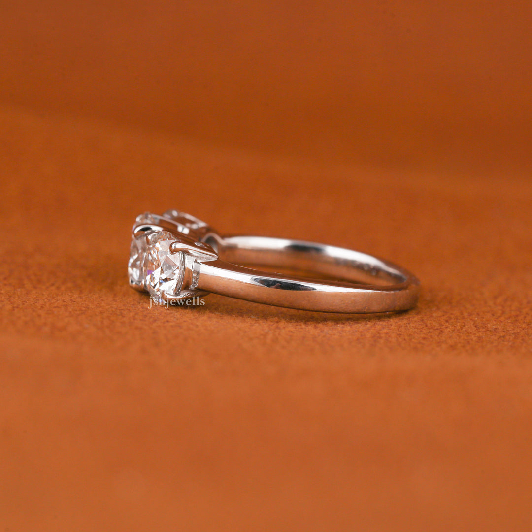 Round Cut Lab Grown Diamond Three Stone Engagement Ring