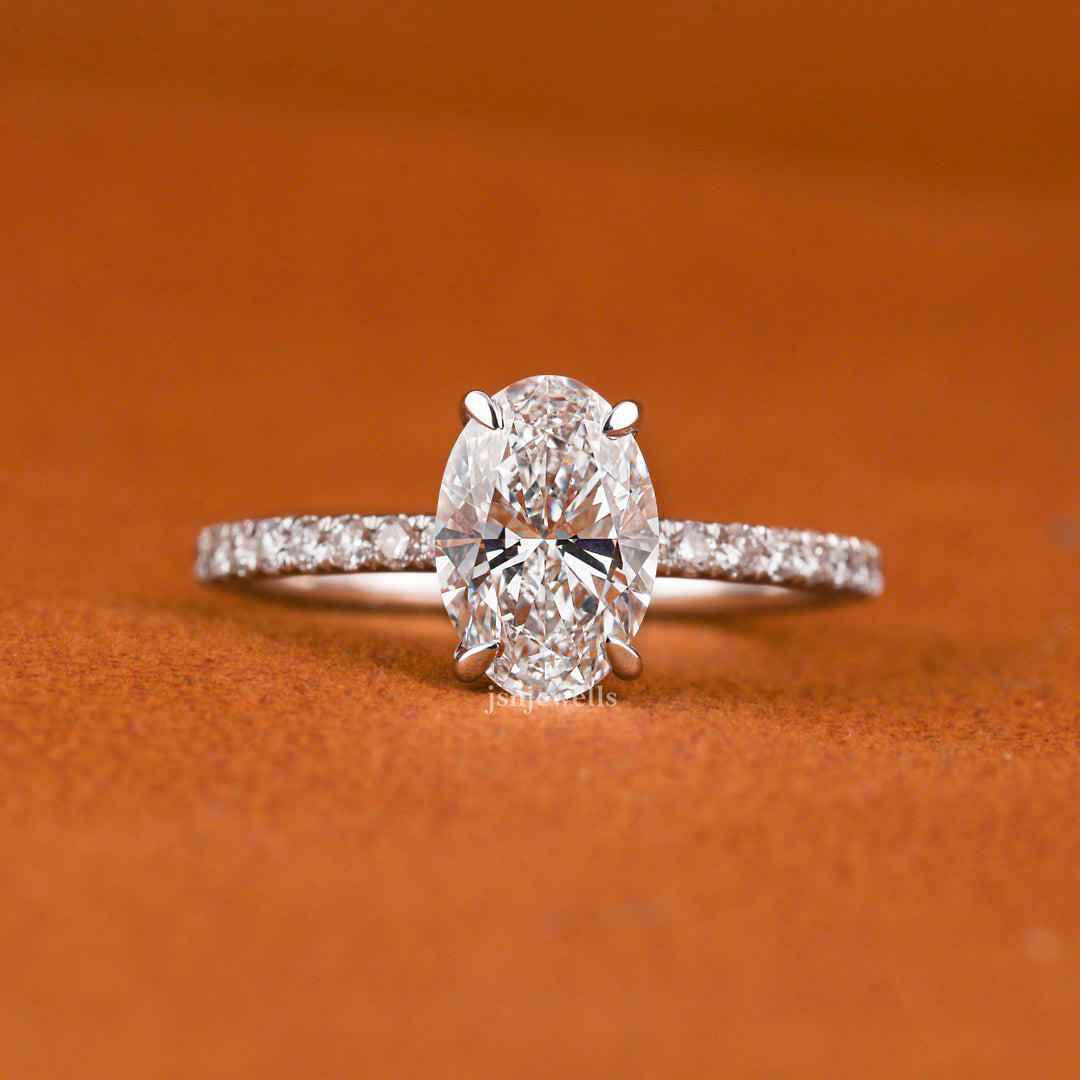 Oval Cut Lab Grown Diamond Engagement Ring – Hidden Halo & Pave Setting