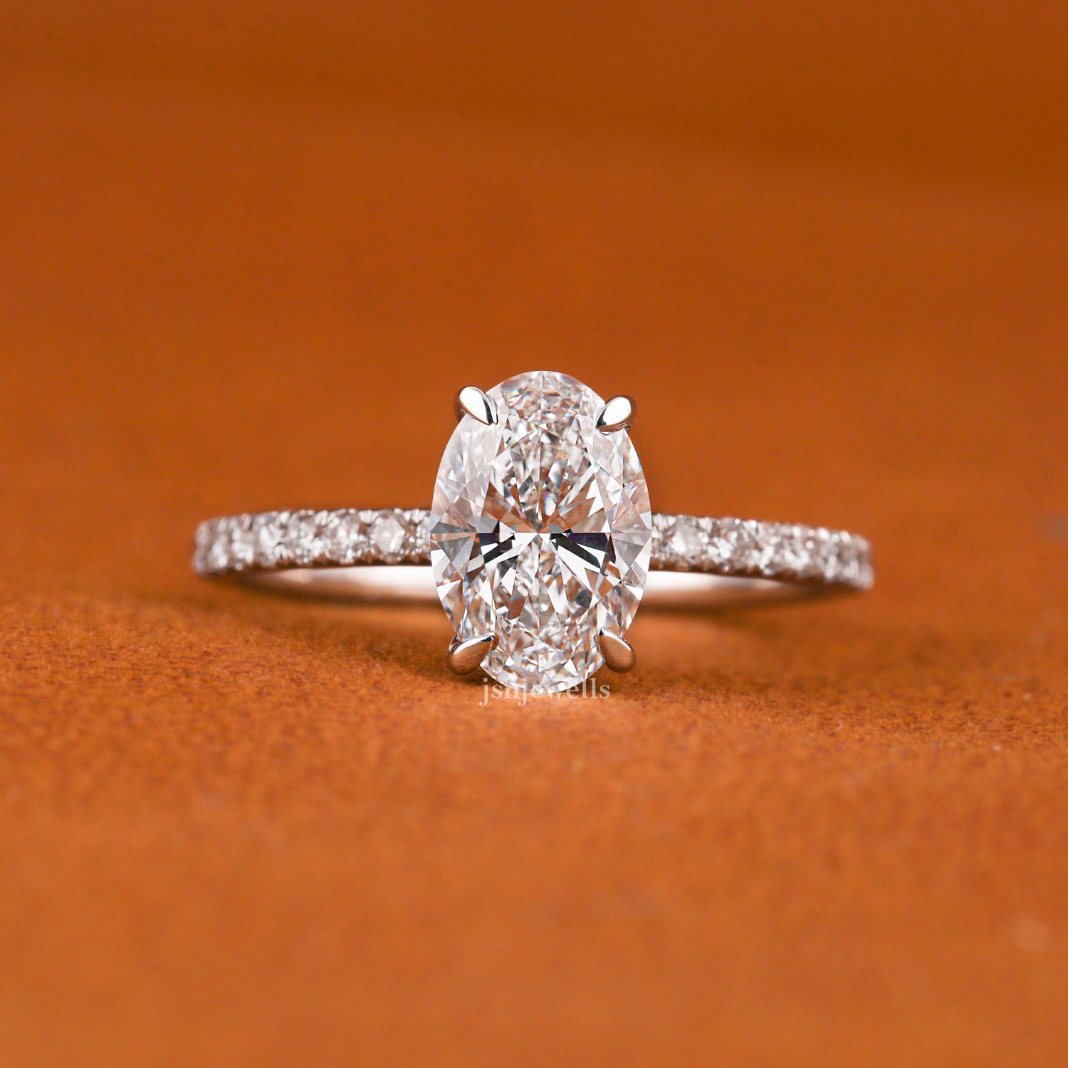 Oval Cut Lab Grown Diamond Engagement Ring – Hidden Halo & Pave Setting