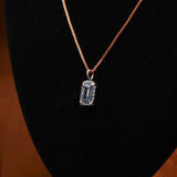 Blue Emerald Cut Lab Grown Diamond Halo Pendant Necklace