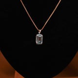 Blue Emerald Cut Lab Grown Diamond Halo Pendant Necklace