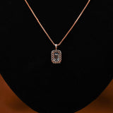 Blue Emerald Cut Lab Grown Diamond Halo Pendant Necklace