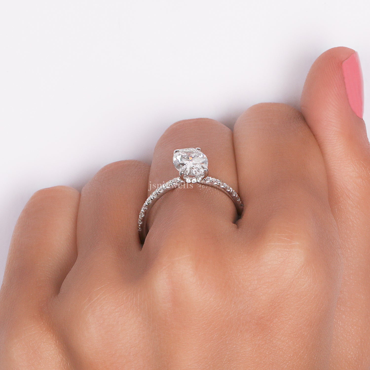 Oval Cut Lab Grown Diamond Engagement Ring – Hidden Halo & Pave Setting