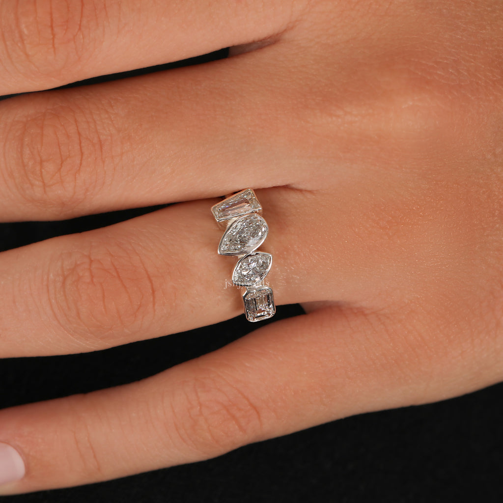 Lab Grown Diamond 4 Stone Bezel Setting Stacking Ring For Her