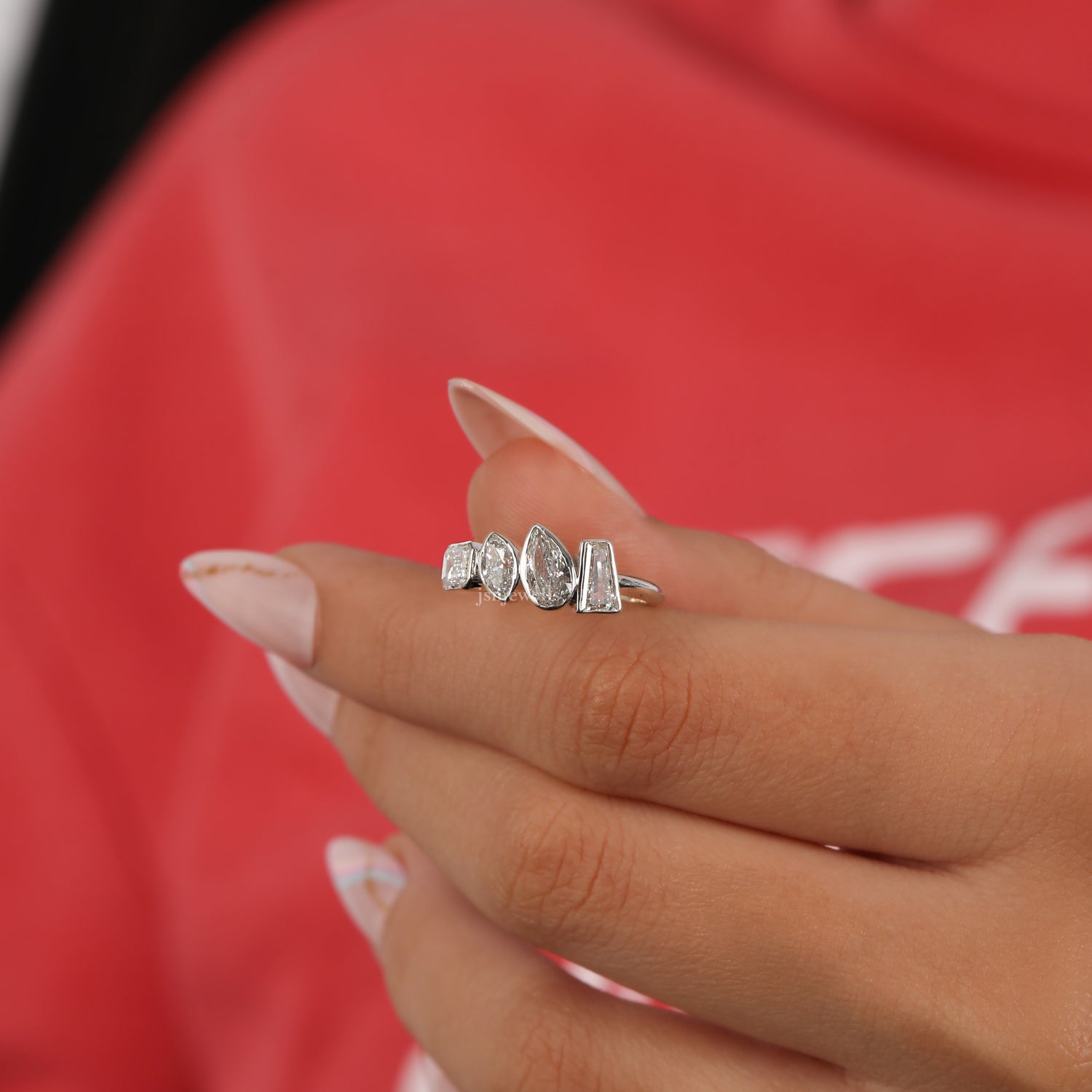 Multi Cuts Lab Grown Diamond Bezel Half Eternity Wedding Band