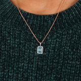 Blue Emerald Cut Lab Grown Diamond Halo Pendant Necklace