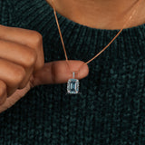 Blue Emerald Cut Lab Grown Diamond Halo Pendant Necklace
