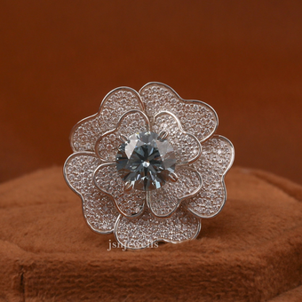 Luxurious Blue Diamond Ring with Side Stones