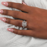 Asscher Cut Lab Grown Diamond Halo & Pave Engagement Ring