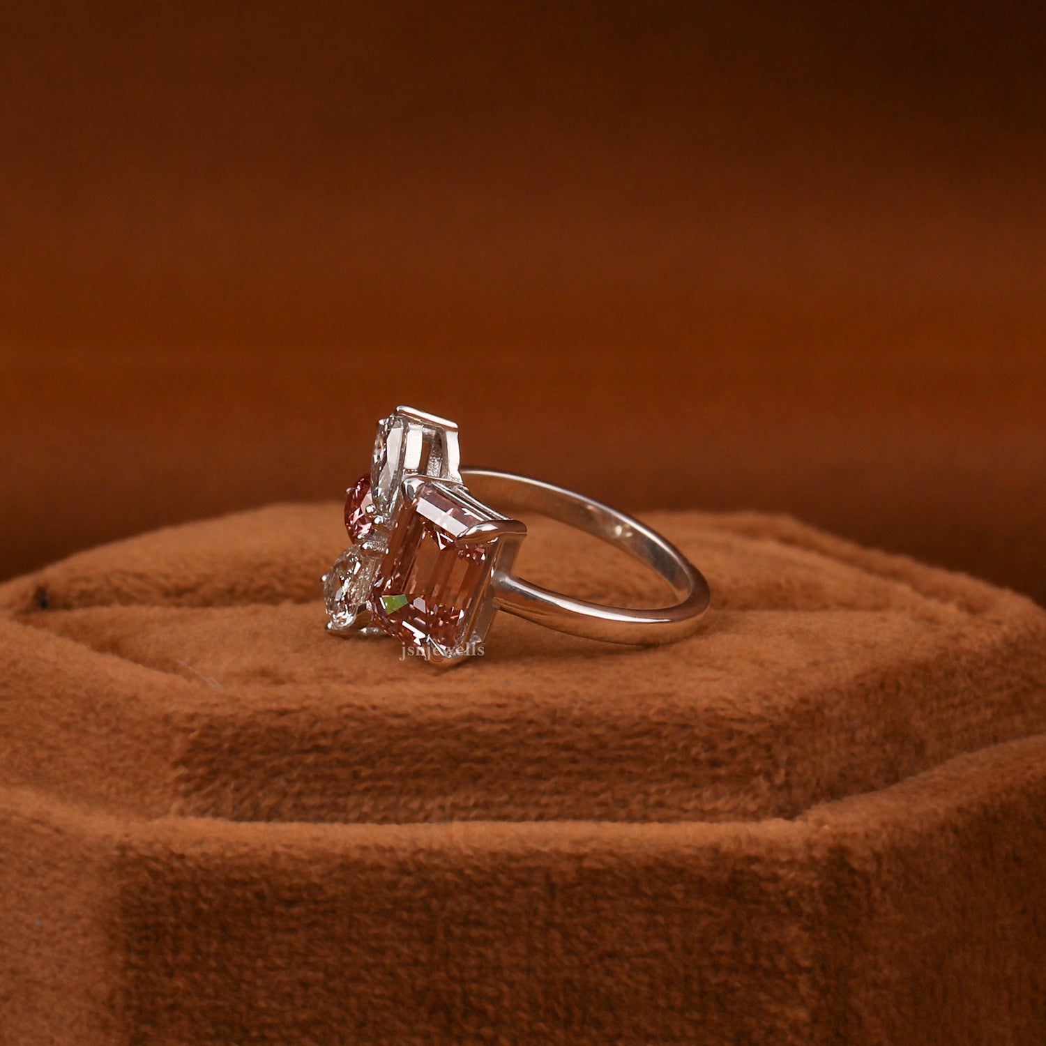 Pink Emerald Cut Lab Grown Diamond Cluster Engagement Ring