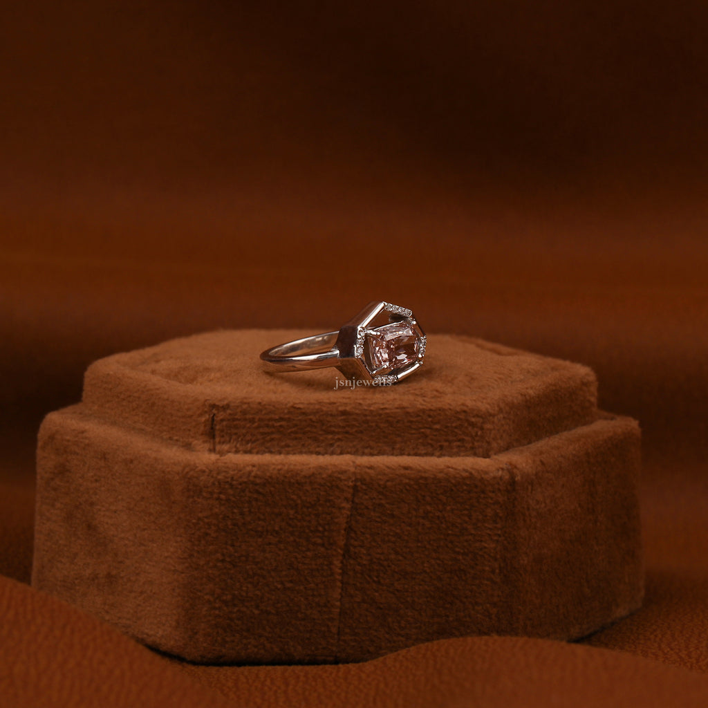 Fancy Pink Diamond Radiant Cut Solitaire Promise Ring