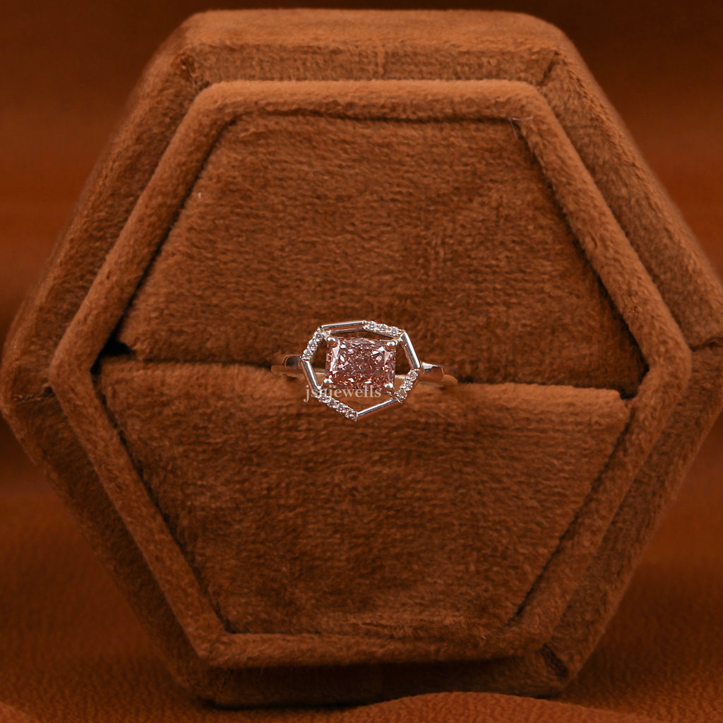 Fancy Pink Diamond Radiant Cut Solitaire Promise Ring