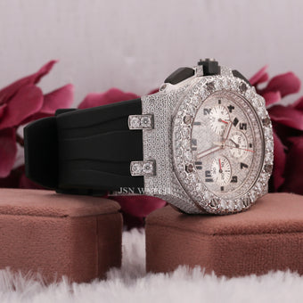 Half Iced Moissanite Chronograph Versatile Hip Hop Watch Black Belt