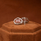 Pink Radiant Cut Lab Grown Diamond Dainty Halo Stud Earrings