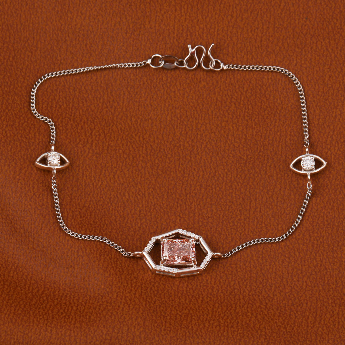Pink Radiant Cut Lab Grown Diamond Dainty Halo Bracelet