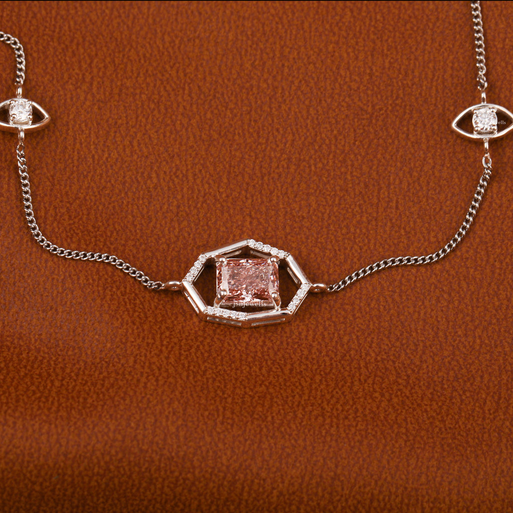 Radiant Cut Pink Lab Diamond Charm Bracelet For Women