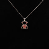 Pink Heart Shape Lab Grown Diamond Teddy Bear Style Pendant Necklace