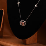 Pink Radiant Cut Lab Grown Diamond Dainty Halo Pendant Necklace