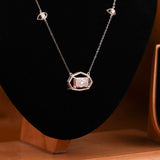 Pink Radiant Cut Lab Grown Diamond Dainty Halo Pendant Necklace
